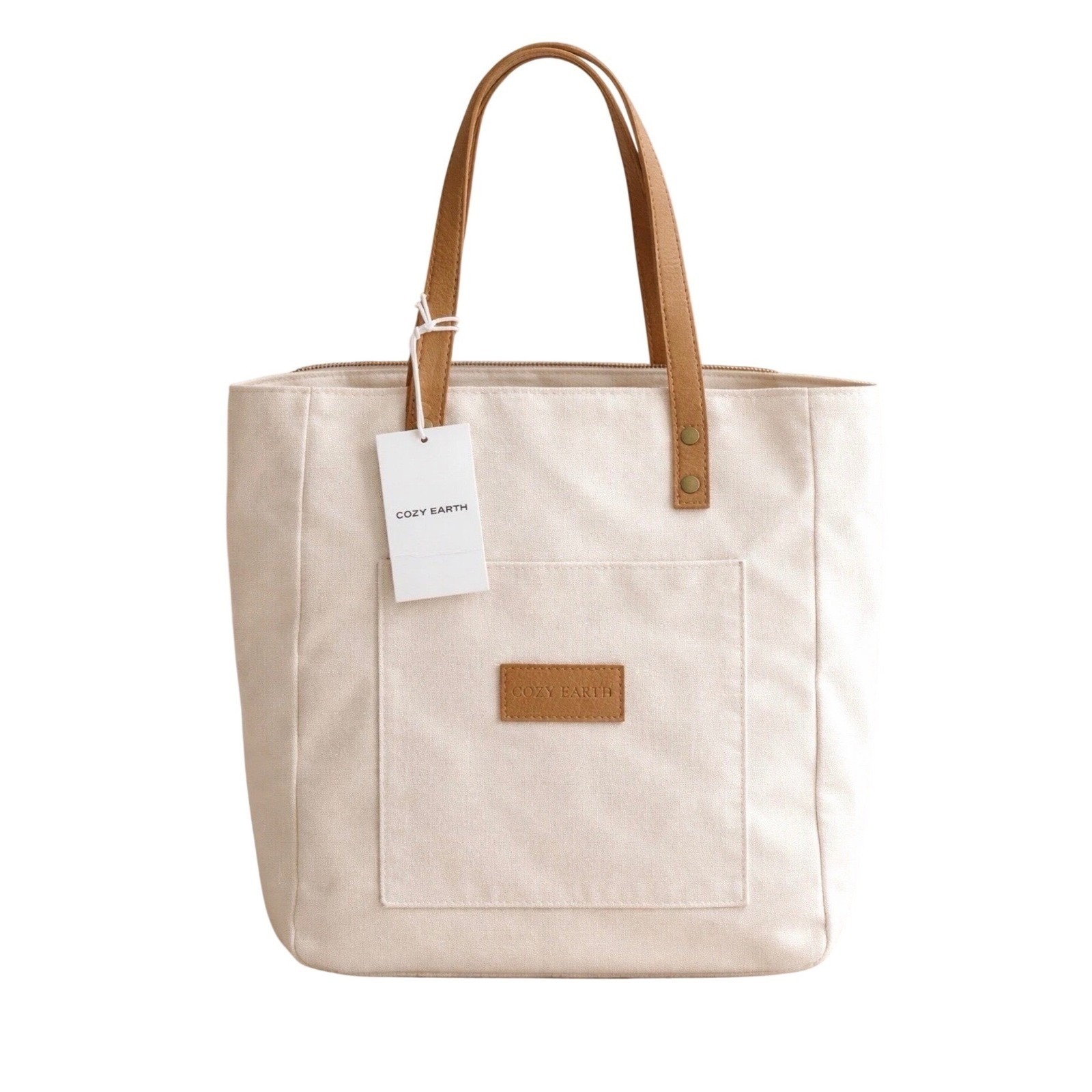 New Cozy Earth Natural Lined White Canvas Tote Bag Only New